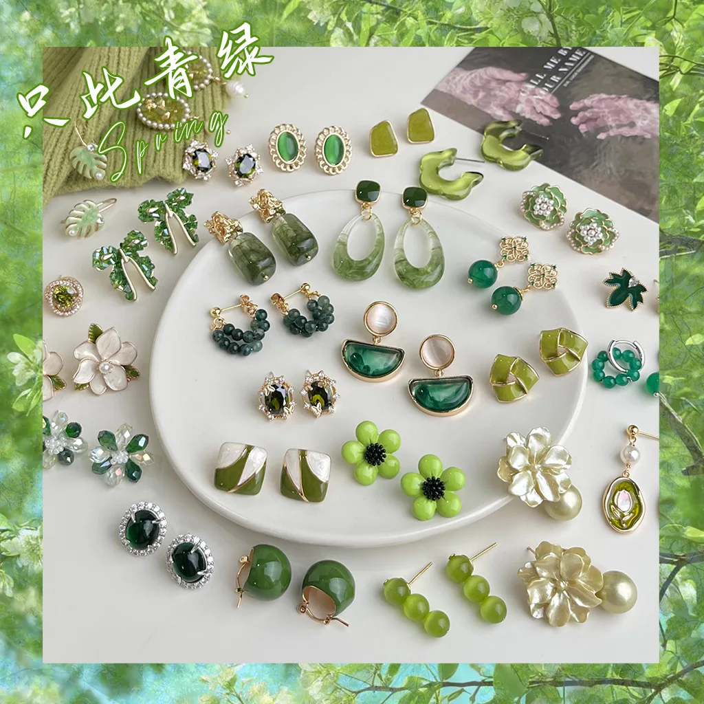 accesorios-diy-solo-este-color-verde~-pendientes-de-flor-con-efecto-de-goteo-de-aceite-estilo-mori-pequenos-y-frescos-de-moda-versatiles-tipo-boton-de-alta-calidad