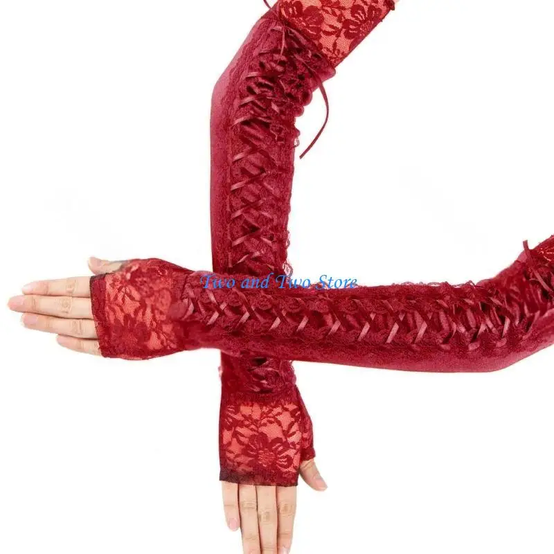 HX6F Lace Long Hand Gloves for Women and Girls in Theme Proms Costume 1920s
