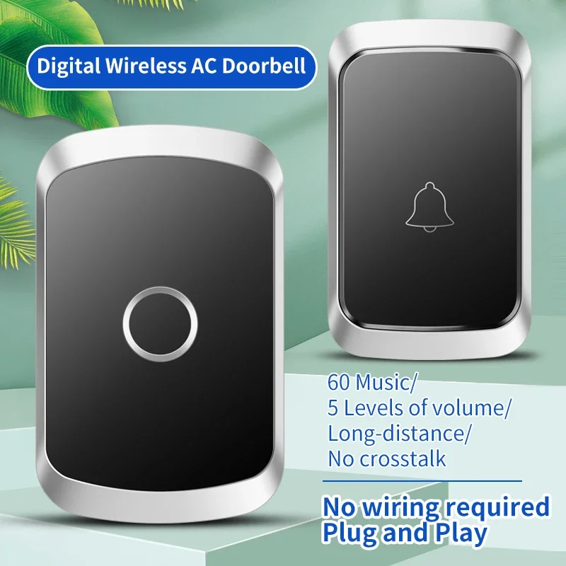 CACAZI Wireless Doorbell 110db Welcome Friend Smart Doorbell 300 Meters Long Distance 60 Songs 5 Level Volumes Home Door Chimes