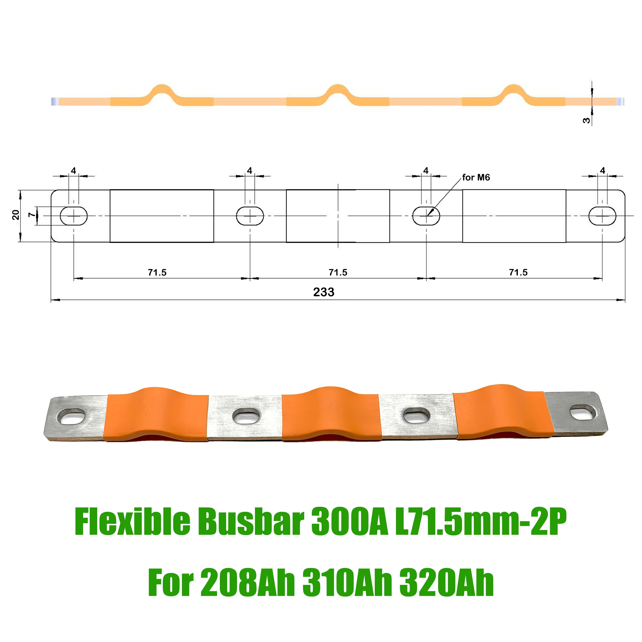 Flexible Busbar Lifepo4 Battery 300A Lithium Straps Clips Stud Connecting Bars Pure Copper Insulation Cap 280K 230AH 310AH 320AH view 6