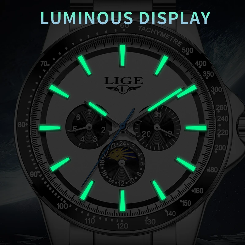 LIGE 2026 ساعات فاخرة جديدة للرجال موضة الأعمال كوارتز ساعات المعصم الرياضية مقاوم للماء مضيئة الصلب ساعة رجالي Reloj Hombre