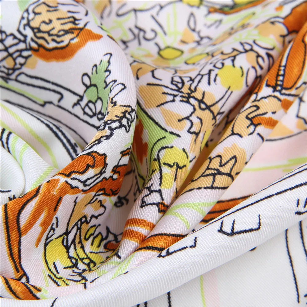 POBING Manual Hand Rolled Twill Silk Scarf Women Horse Print Square Scarves Echarpes Foulards Femme Wrap Lady Bandana Hijab 90CM view 5