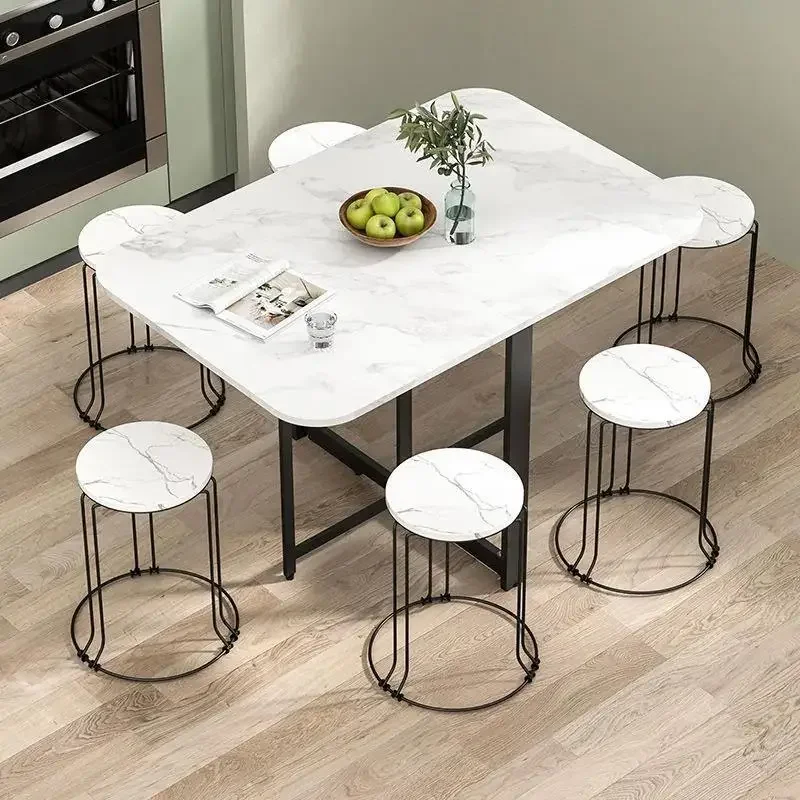 Foldable Home Dining Table Simple Dining Table Simple Modern Kitchen Retractable Rectangular Table Marble Dinning  стол