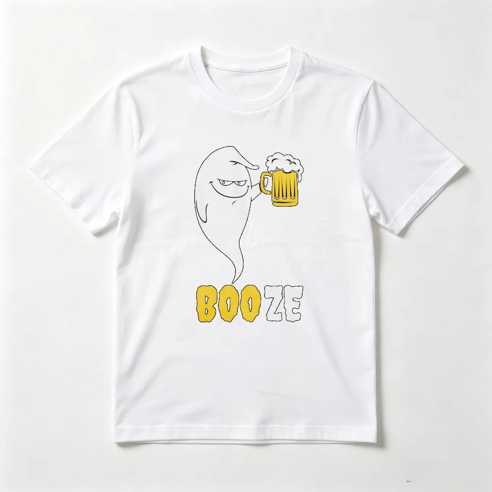 Mens Halloween Funny Ghost Booze Graphic Printed Horror Season T-Shirt Casual Fahsion Harajuku Women Tshirt Short Sleeve Tees