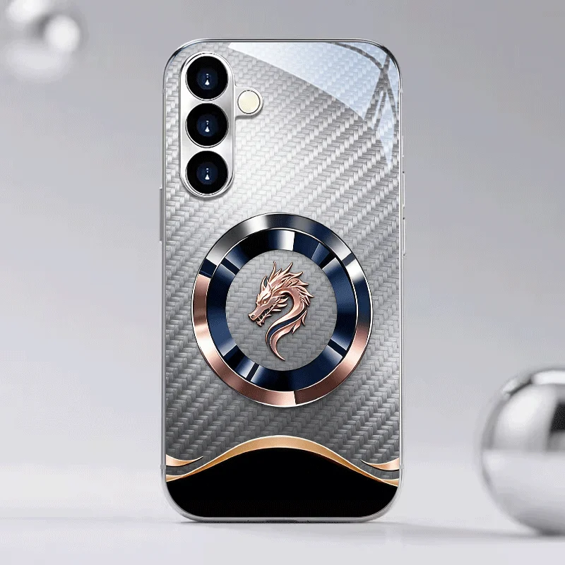 Fashion Silver Dragon s26 ultra case Glass phone case for Samsung Galaxy S26/S25/S24/S23/S22 Ultra FE Plus A56 A55 A73 A16 A34