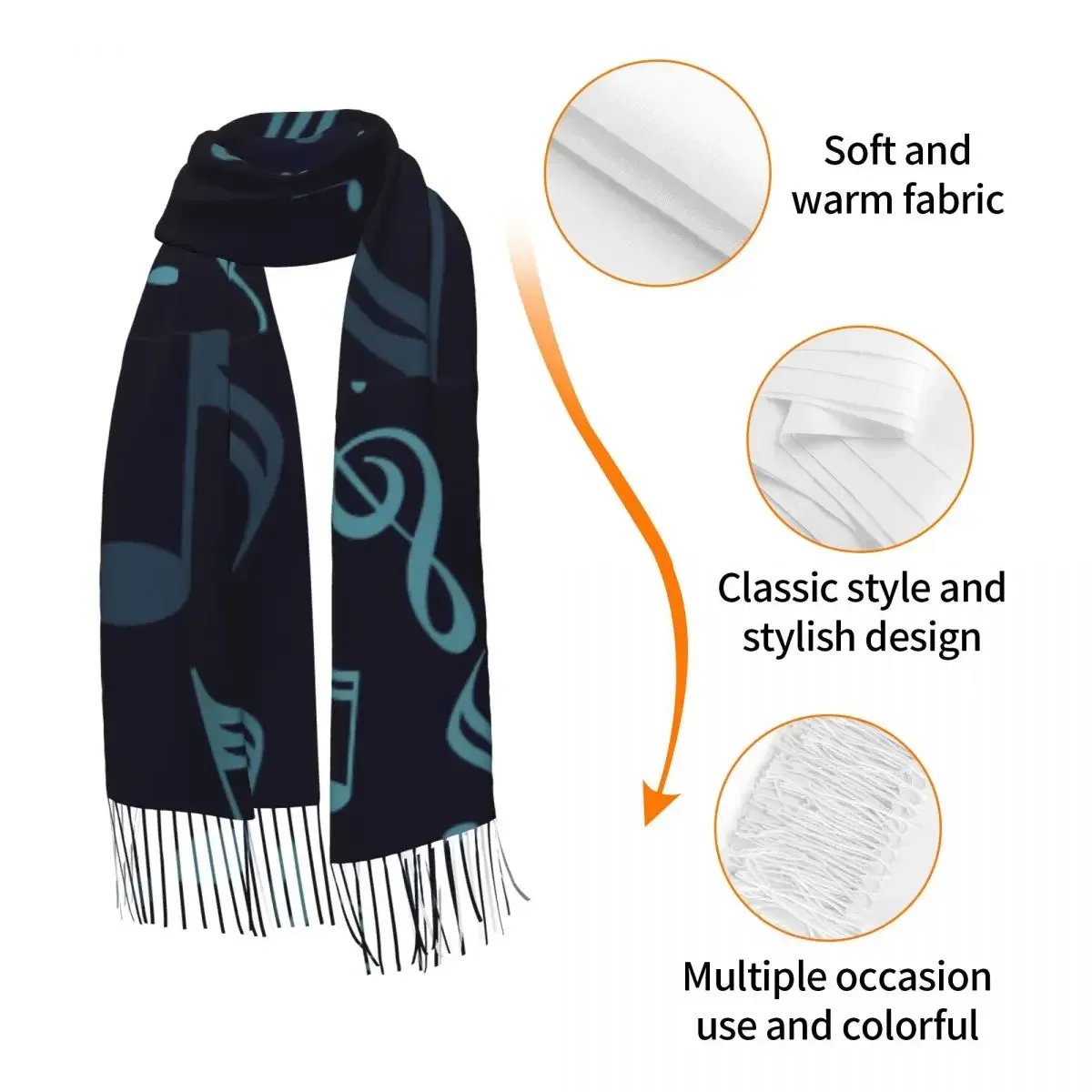 Kwastje Sjaal Grote 196*68Cm Pashmina Winter Warm Sjaal Wrap Bufanda Vrouwelijke Muzieknotities Treble Sleutel Kasjmier Sjaals