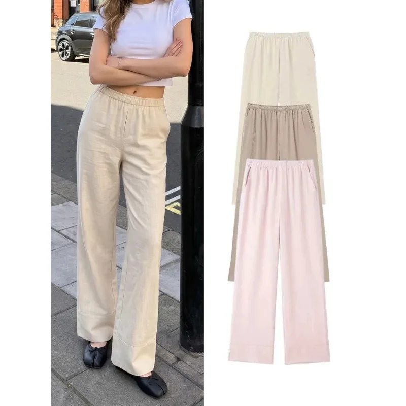SMVP Women High Waist Pants Pockets Elastic Waist Casual Solid Trousers 2026 Autumn Street Fashion Commuting Bottoms Pant