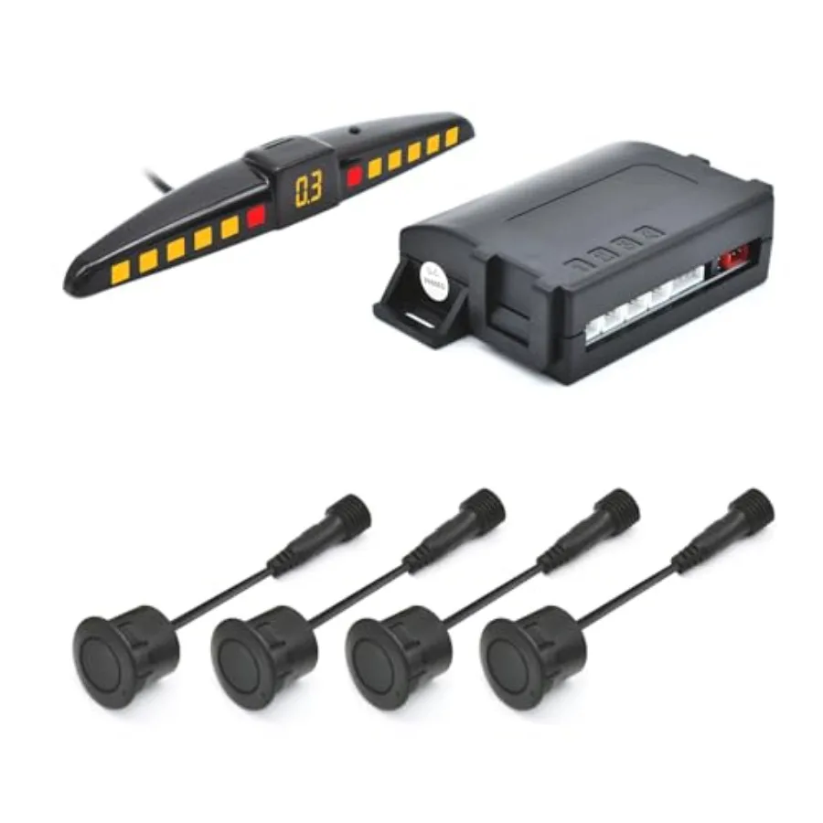 

Car Rear Parking Sensor Kit with Display for automotive use, ABS plastic, black, 4 x 58KHz OE-standard sensors with auto tow-ba