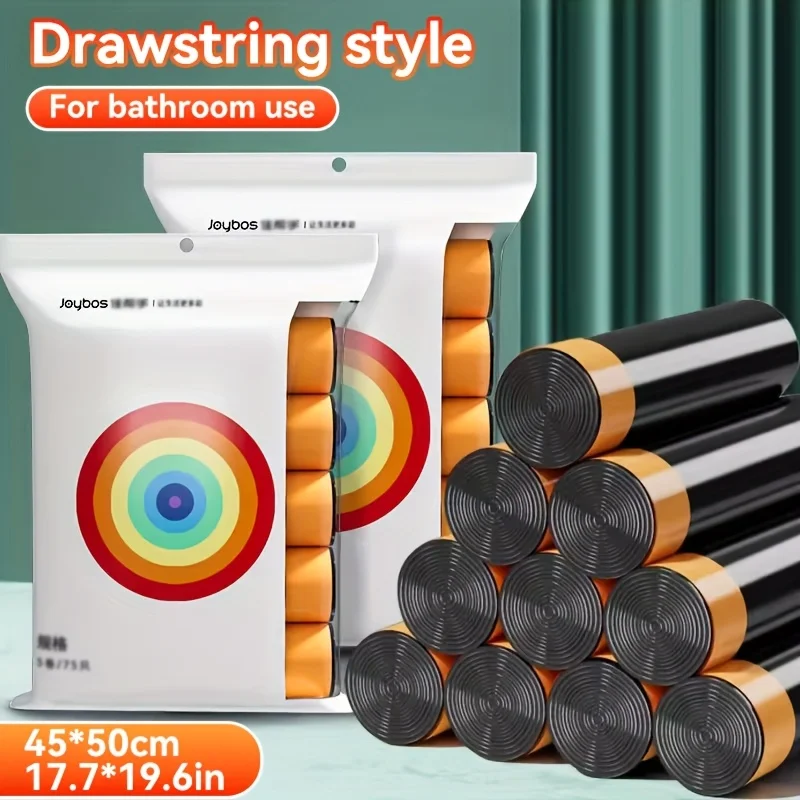 Garbage Bags Drawstring JOYBOS Black Large 45x50cm Roll Up Plastic 75pcs Trash Bag For Household Cleaning Oversized Disposable