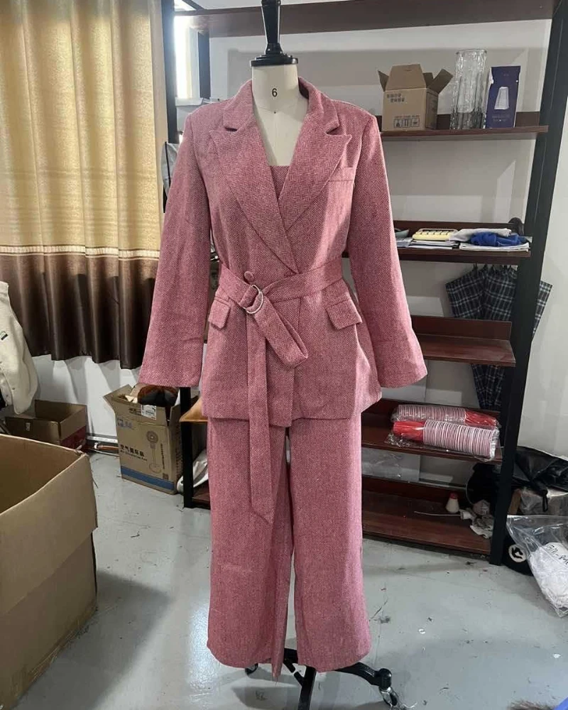 Moda casual terno feminino jaqueta casaco calças compridas conjunto de três peças profissional