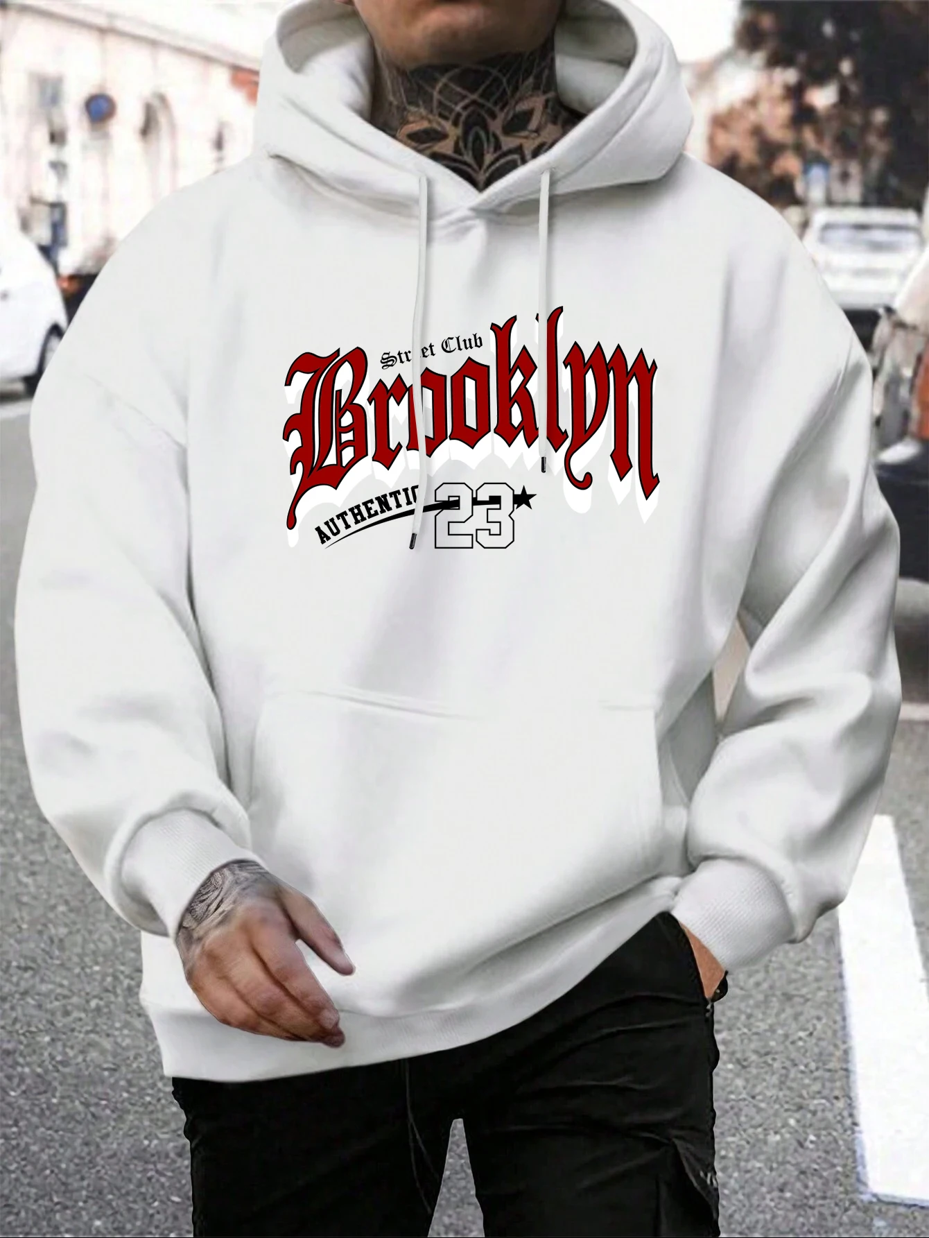 Brooklyn 23 Letter Print Men'S Pullover Fashion Warm Hoodie Casual Pocket Man Hooded Autumn Big Size Streetwear