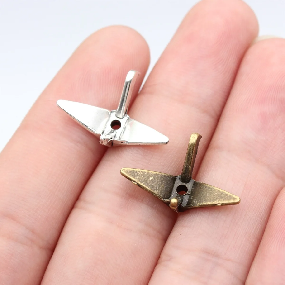 WYSIWYG 20pcs 21x16x8mm 2 Colors Antique Bronze Color Antique Silver Color 3D Paper Crane Beads For DIY Jewelry Making