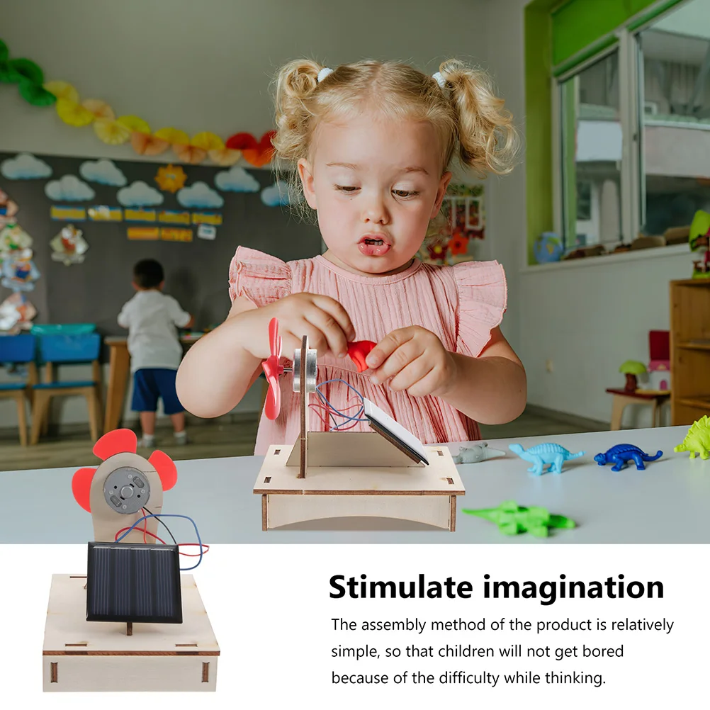 

2 Sets Solar Fan Material Package Science Project Prop Props DIY Toy Small Wooden Children's Kit
