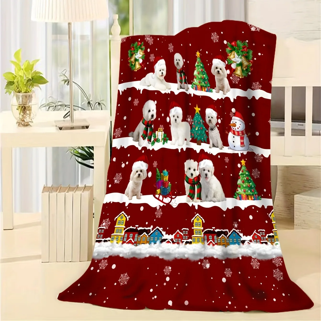 

Одеяло для рождественского щенка и снежной сцены, праздничное одеяло для домашнего декора