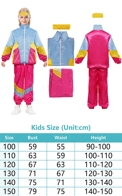 Retro 80s Cosplay Costume Fantasy Jacket Coat Pants Headband Outfits Halloween Carnival Party Suit Tracksuit For Kids Roleplay