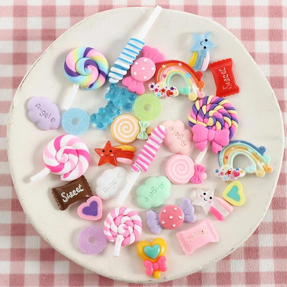 

30pcs Resin Candy Charms Blessing Bag Accessories DIY Slime Filling Cream Gel Mobile Phone Shell Lollipop Pack Candy Charm