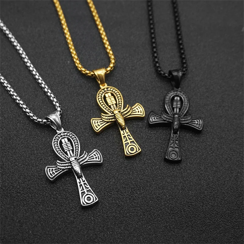 Egyptian Life Cross Pendant Necklace Fashion Retro Eternal Charm Stainless Steel Anka Egyptian-Style Jewelry Souvenir Gift 2023