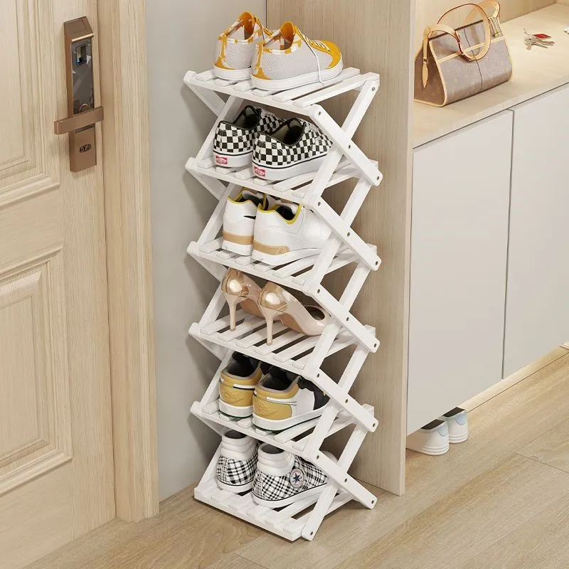 No Install Foldable Shoes Rack Small Door Layout Narrow Bamboo Design Shoe Rack Multi Functional Multi-layer Storage Rack ZE194