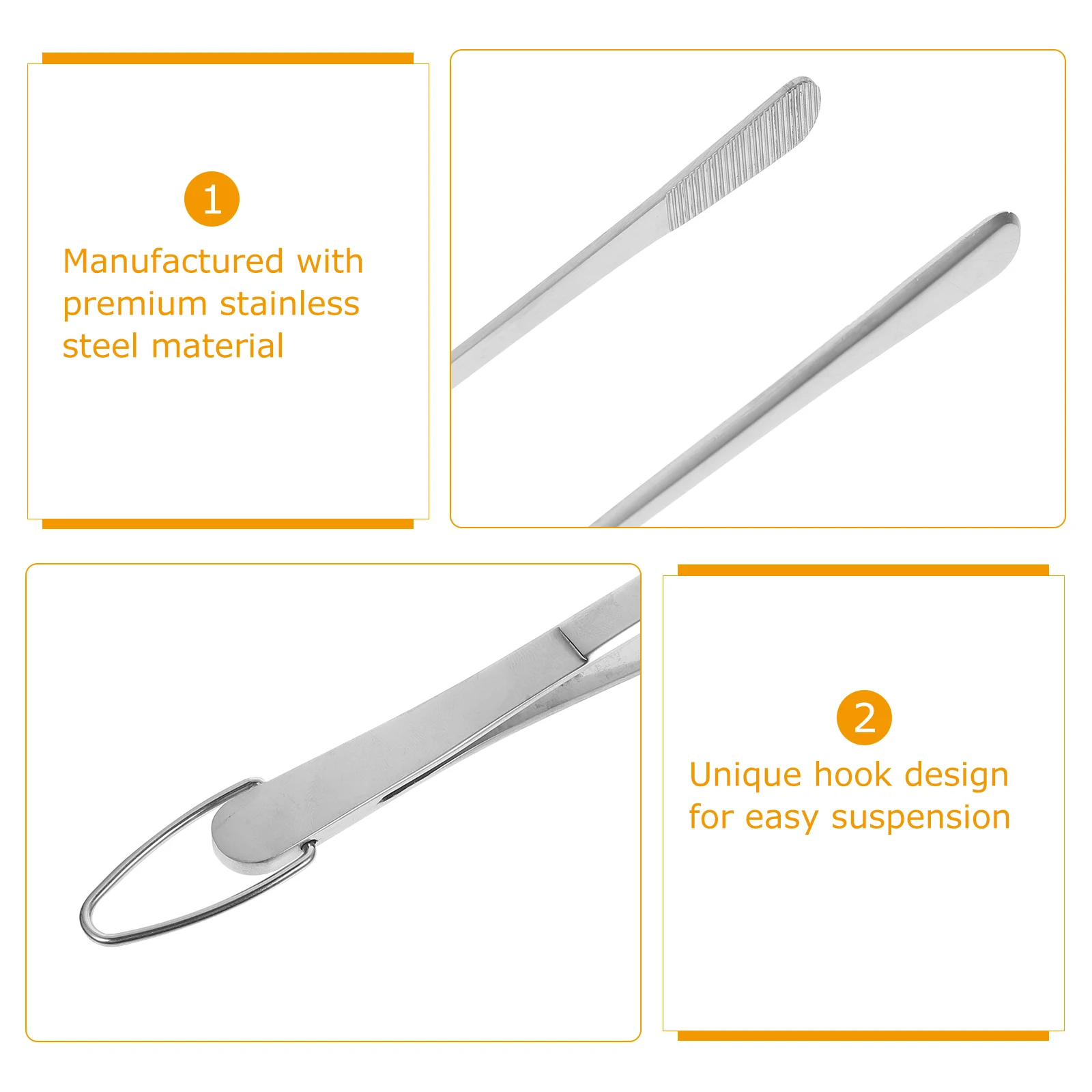 

Stainless Steel Kitchen Tweezer with Hook Fine Tip Food Tweezers for Cooking Tongs Reusable Heat Resistant Non Slip Grip Cooking