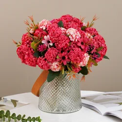 15 Flower Head Artificial Flower Silk Hydrangea White Wedding Small Bouquet Fake Flower Party DIY Decoration 5 forks