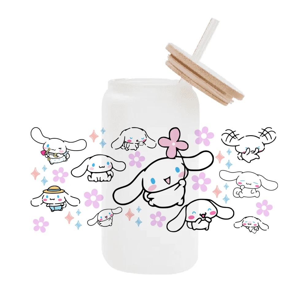 11x24cm Cute Cinnamoroll pattern 3D Cartoon UV DTF Transfer Sticker Waterproof Decals for 16oz Glass Cup Wrap Stickers