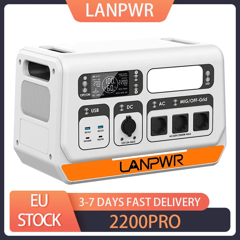 LANPWR 2200PRO Portable Power Station, LiFePO4 2048Wh, with On-grid Inverter, Support 200W/400W/600W/800W, 2200W Max. AC Output