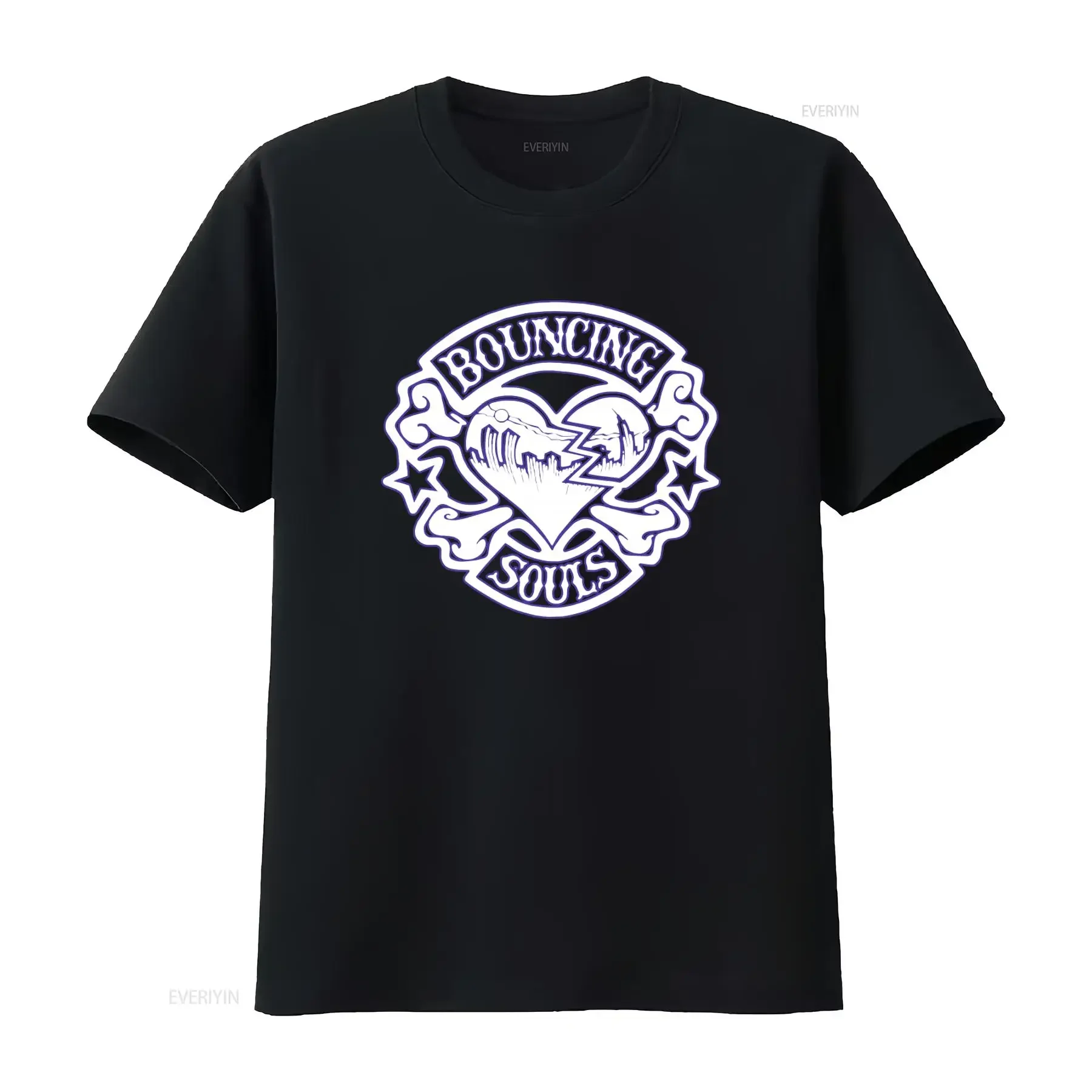 Men's Bouncing Souls Rocker Heart T Shirt Large Black vintage Washed streetwear graphic Unisex Soft Stylish Breathable fashion