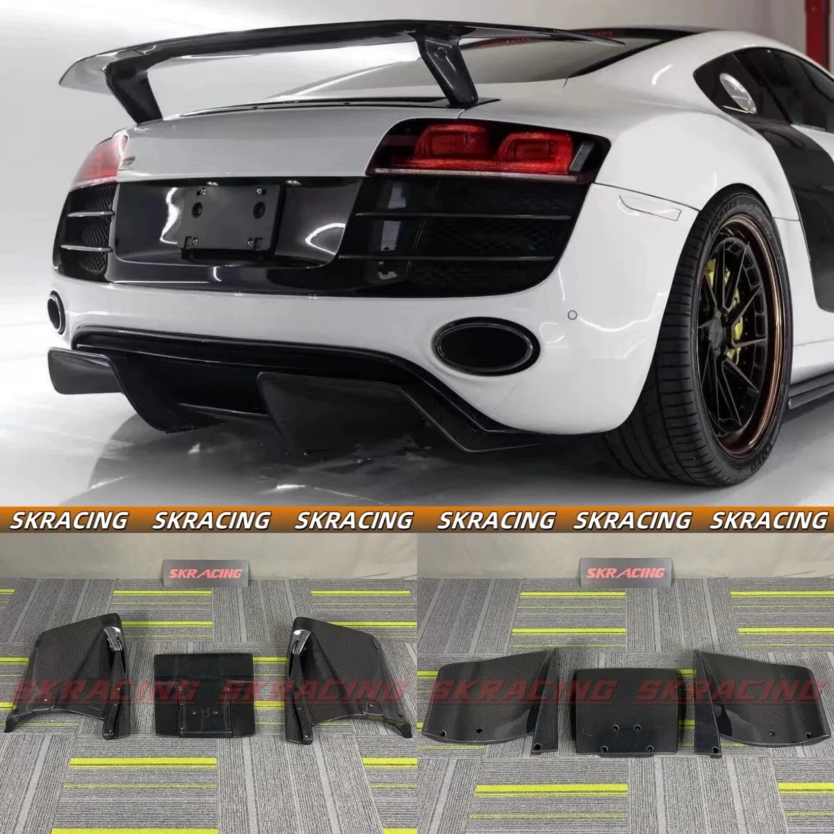 

Carbon Fiber/Forged Carbon/Gloss Black Rear Bumper Diffuser Fit Audi R8 V8 08-15