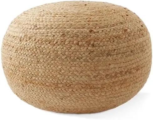 Hand-Braided Jute Pouf Ottoman Footrest, 18