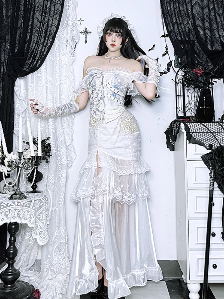 AltGoth خمر القوطية لوليتا سترة المرأة قصر نمط الجمالية Fairycore الجرونج العيينة الدانتيل المرقعة حمالة قطع علوية بدون حمالات