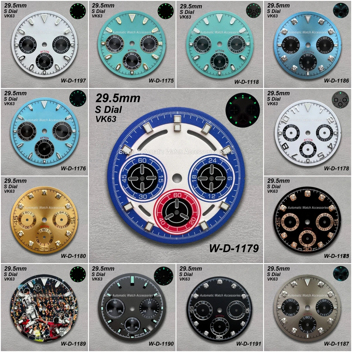 29.5mm S Logo Panda DTN Dial Fit VK63 Movement Green Luminous Diamond Good Quality Watch Modification Accessories