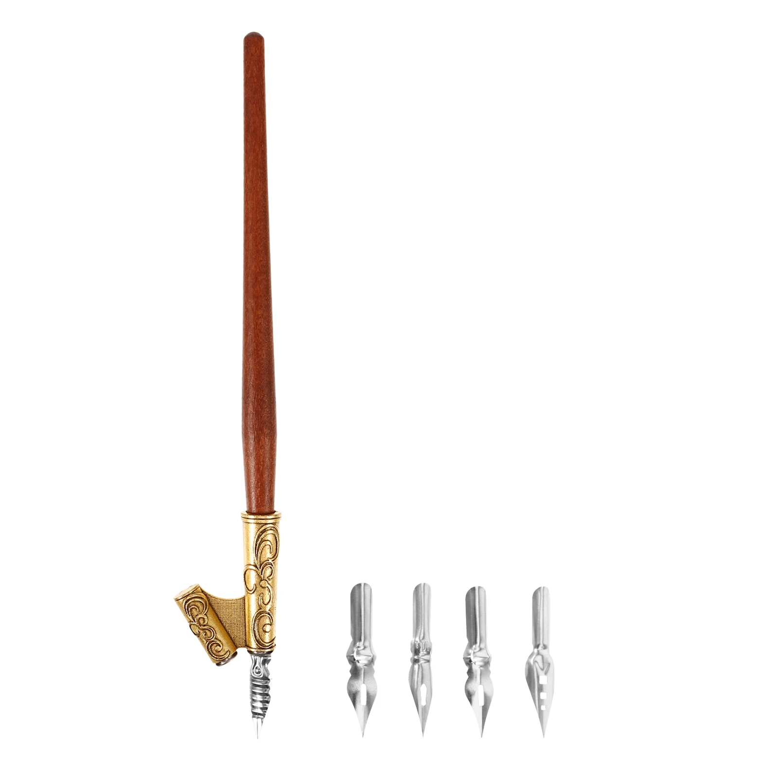 

1 set 1 Set Wooden Dip Vintage Calligraphy Pen Stainless Steel Nibs Comfortable Grip Signature Drawing Writing