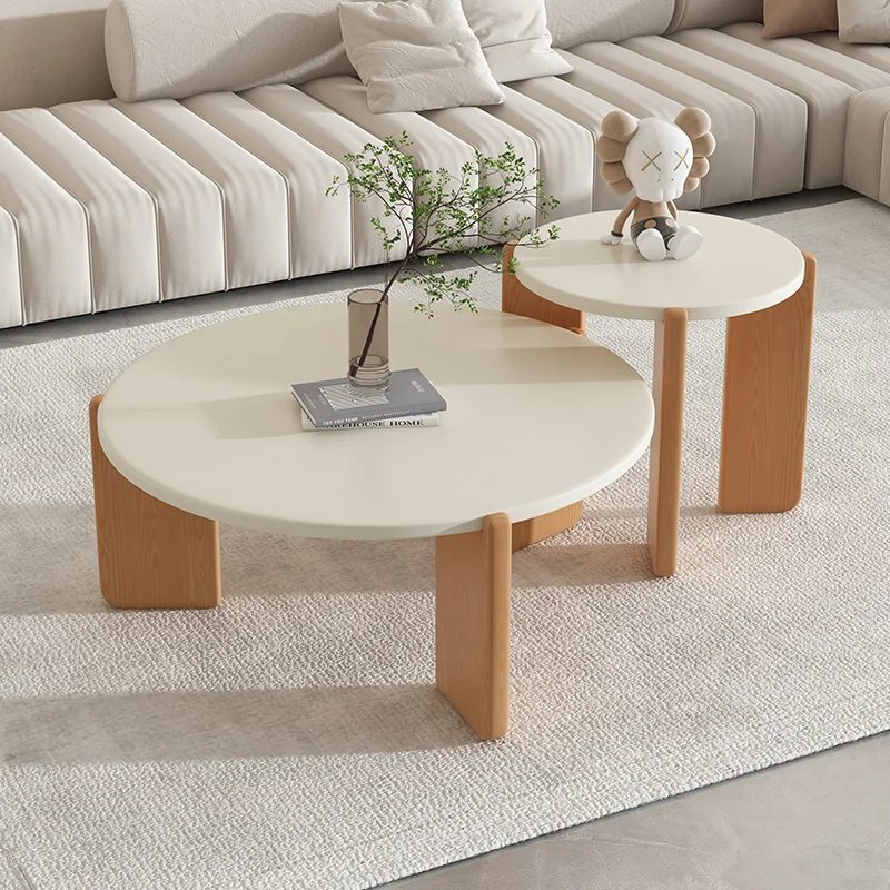 

Solid wood round coffee table living room household cream home silent wind small apartment Nordic table modern very simple