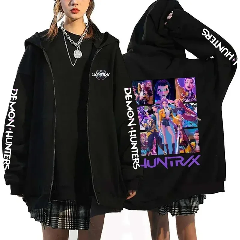 KPop شيطان الصيادين هنتر الساحرة مجموعة سيدة قبعة هوديي الشتاء الخريف مقنعين سستة البلوز سترة عصرية عادية