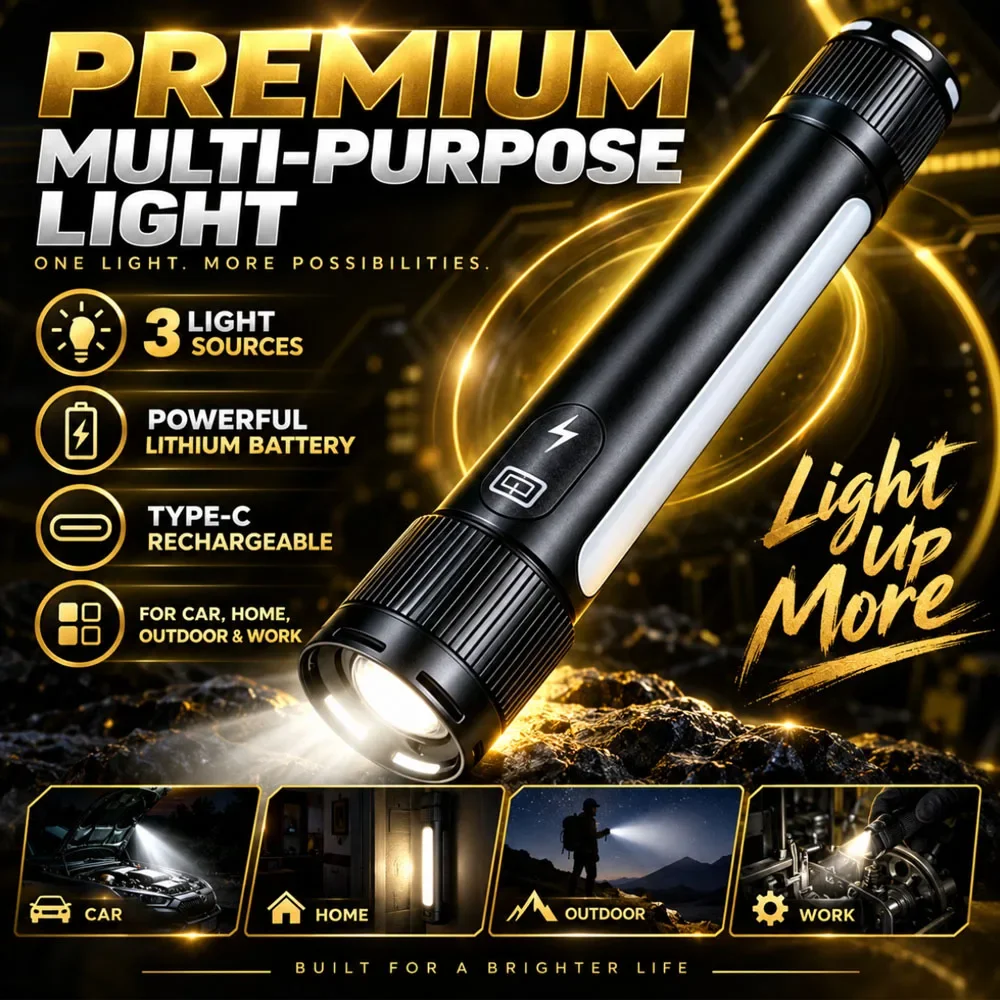 Multi-Purpose Three-Light Source Flashlight Dual Switch Design Rechargeable Torch High Capacity Lithium Battery Handheld Light