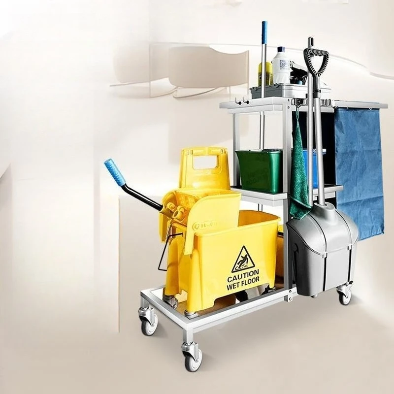 Hotel Room Cleaning Cart Hand Push Stainless Steel Cleaning Cart Linen Sanitary Cart