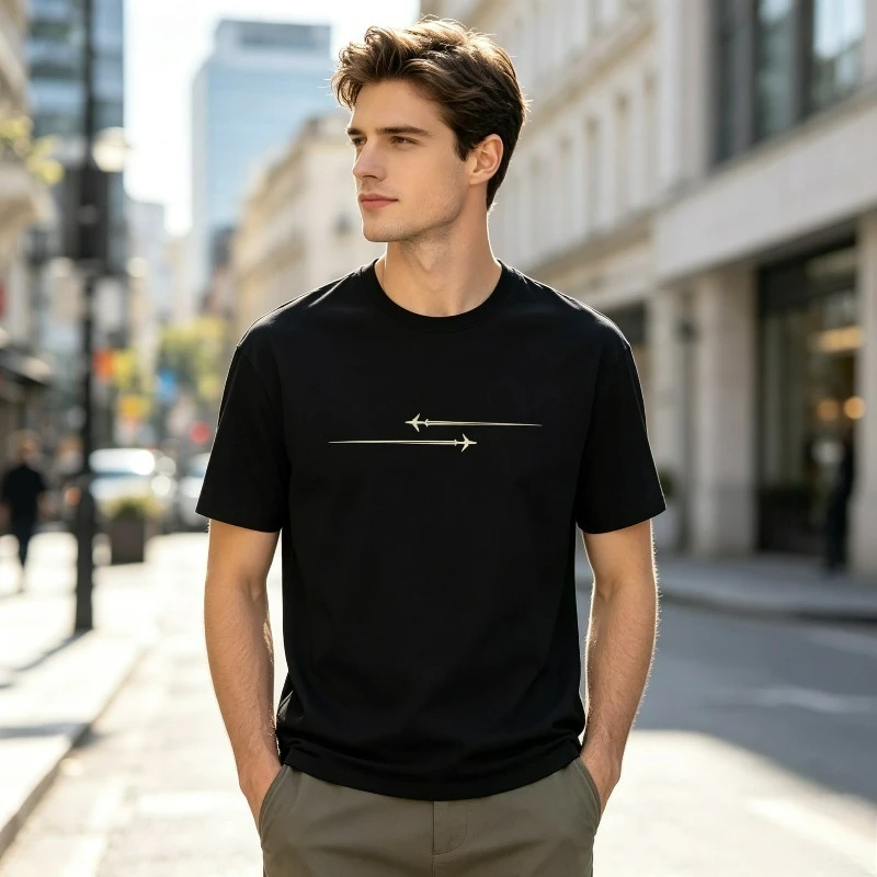 Minimal Dual Airplane Trail T-Shirt for Men Simple Jet Aircraft Print Casual Streetwear Basic Short Sleeve Tee
