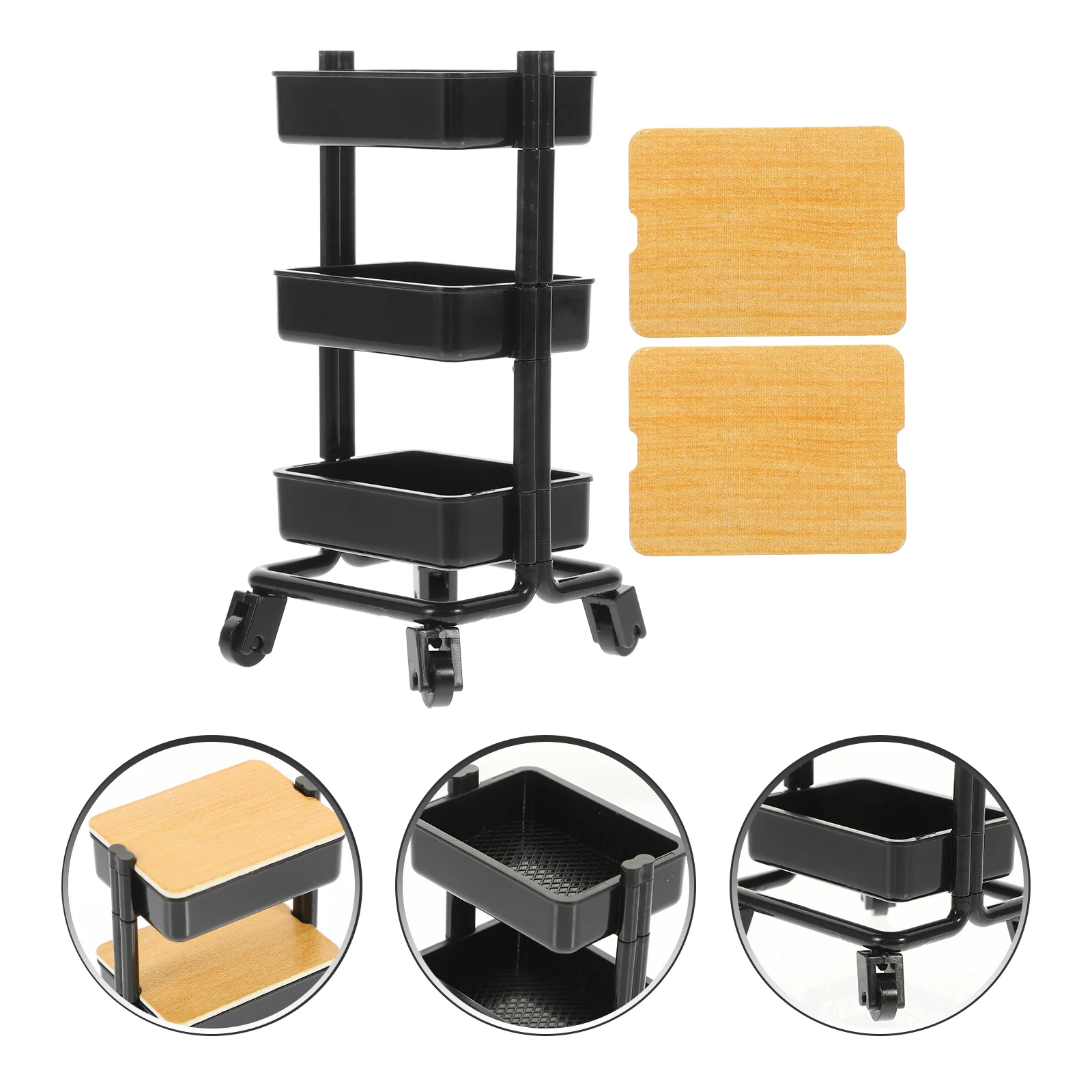 

Storage Cart Decorative Trolley Props Black Plastic Mini House Decoration Scenes