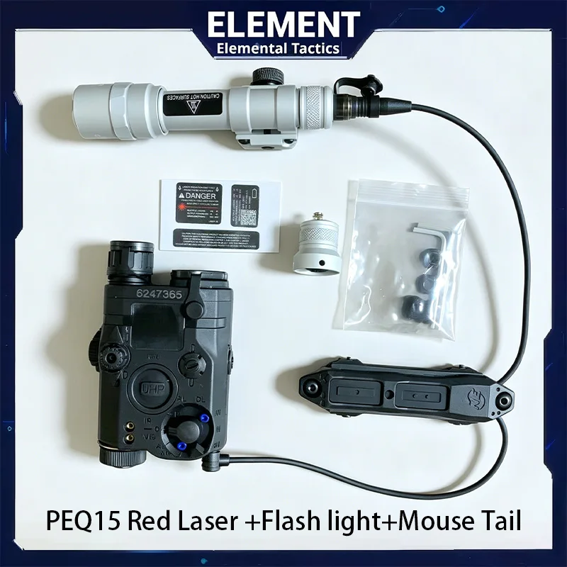 

Element PEQ15 Red Laser Sight Equipped with Dual Control Rat Tail Switch, Matching M600B Multi-color Tactical Flashlight