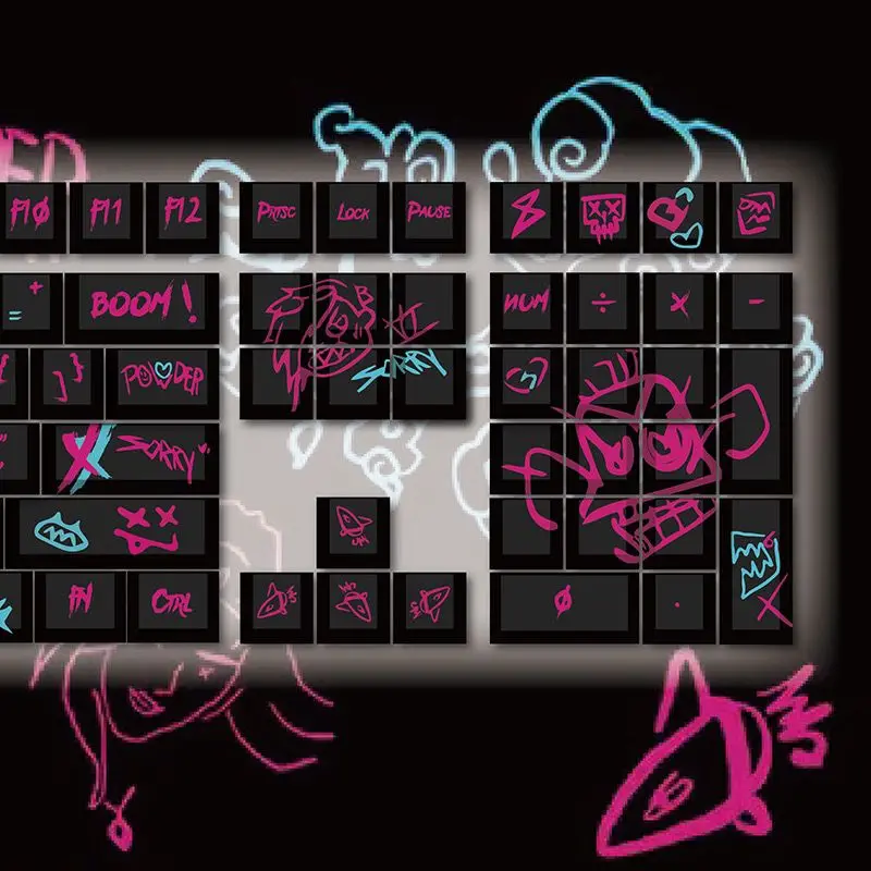 LOL Game Character JINX Keycap Cherry 123Keys Graffiti Mechanical Keyboard PBT Five-Sided Thermal Sublimation Diy jinx Keycap