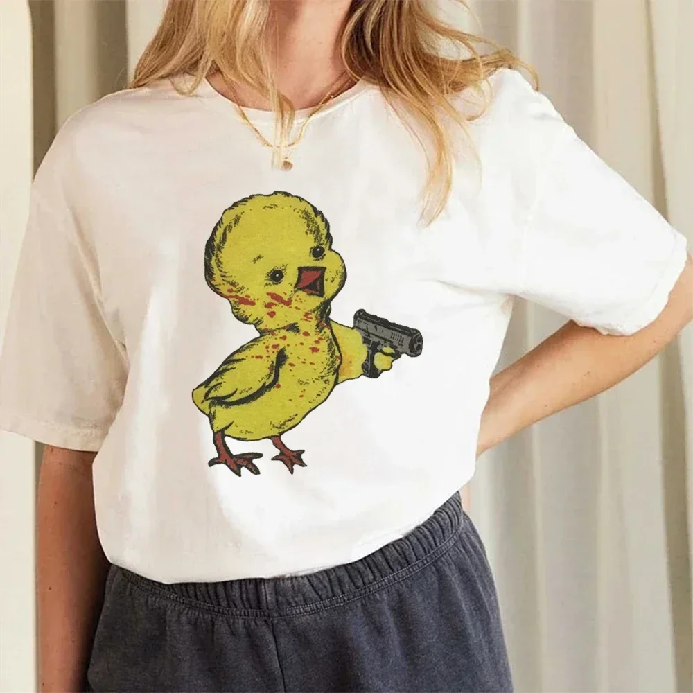 Trendy Summer Cute Duck Printed T-Shirt New Street T-Shirt Fun Style Leisure Printed Women\'s O-Neck Trendy Versatile Top T-Shirt