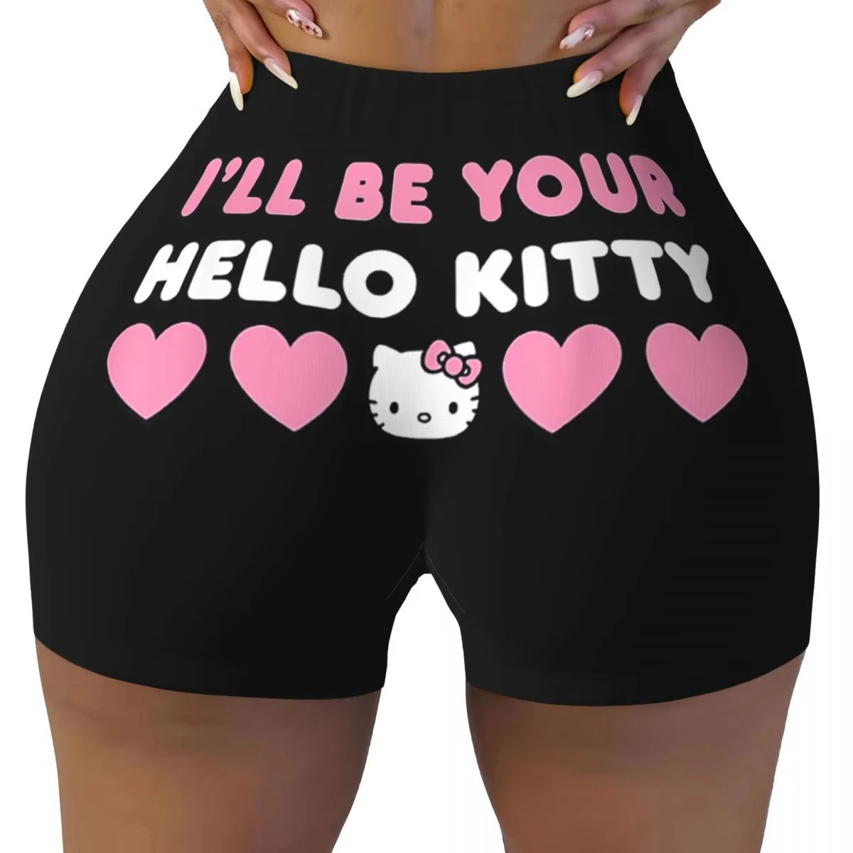 Personalizado hello kitty gato anime dos desenhos animados voleibol motociclista pantalones cortos de treino para mulheres atlético ginásio yo