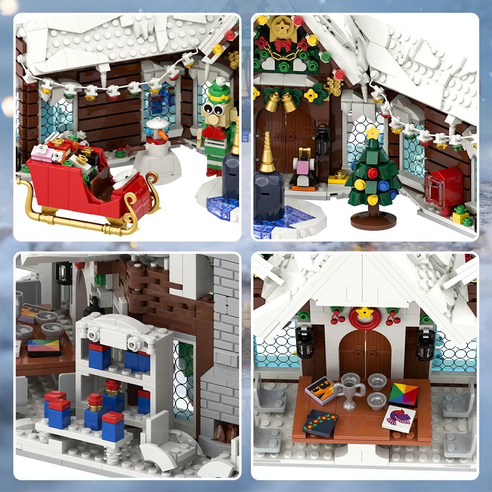 Christmas House Building Blocks Kit Winter Village Snowy Christmas Cabin Holiday Desk Decor Brick Adults Gift For Family Friend
