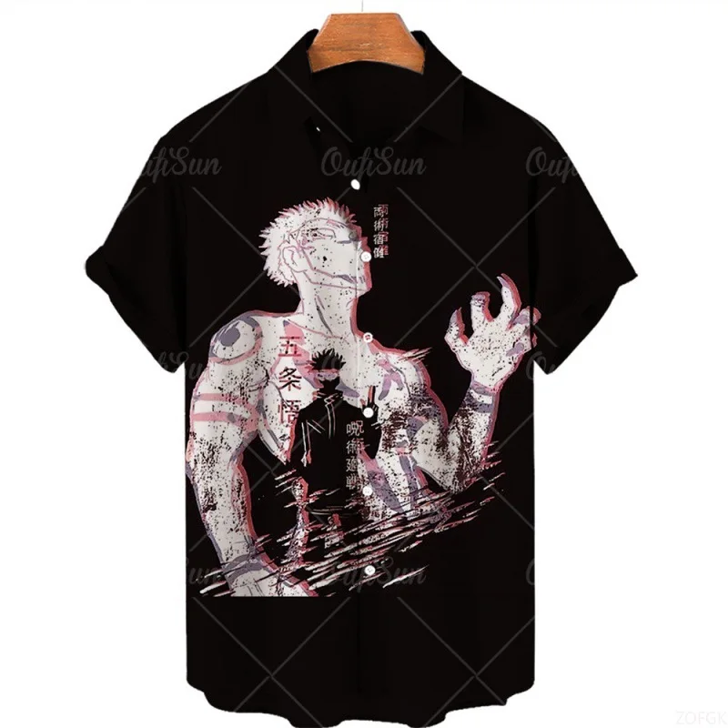 Hawaiian Shirt 3D Digital Print Japanese Horror Casual Loose Collared Shirt