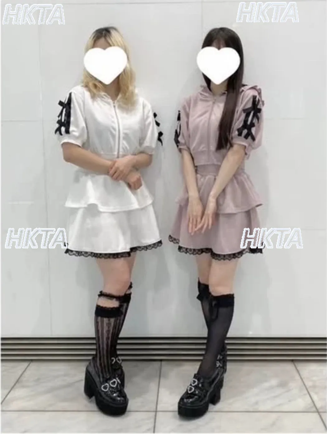 

Японский повседневный комплект из двух предметов: укороченный вязаный топ с капюшоном на молнии и юбка А-силуэта с оборками и кружевом для женщин