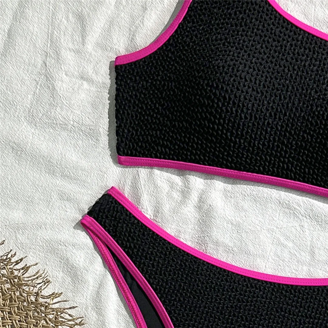 Gefälteter, einseitiger Bikini, Damen-Badeanzug, zweiteiliges Bikini-Set, gepolsterter Badeanzug, Badebekleidung, Schwimmbikini V7217 – Detail 10