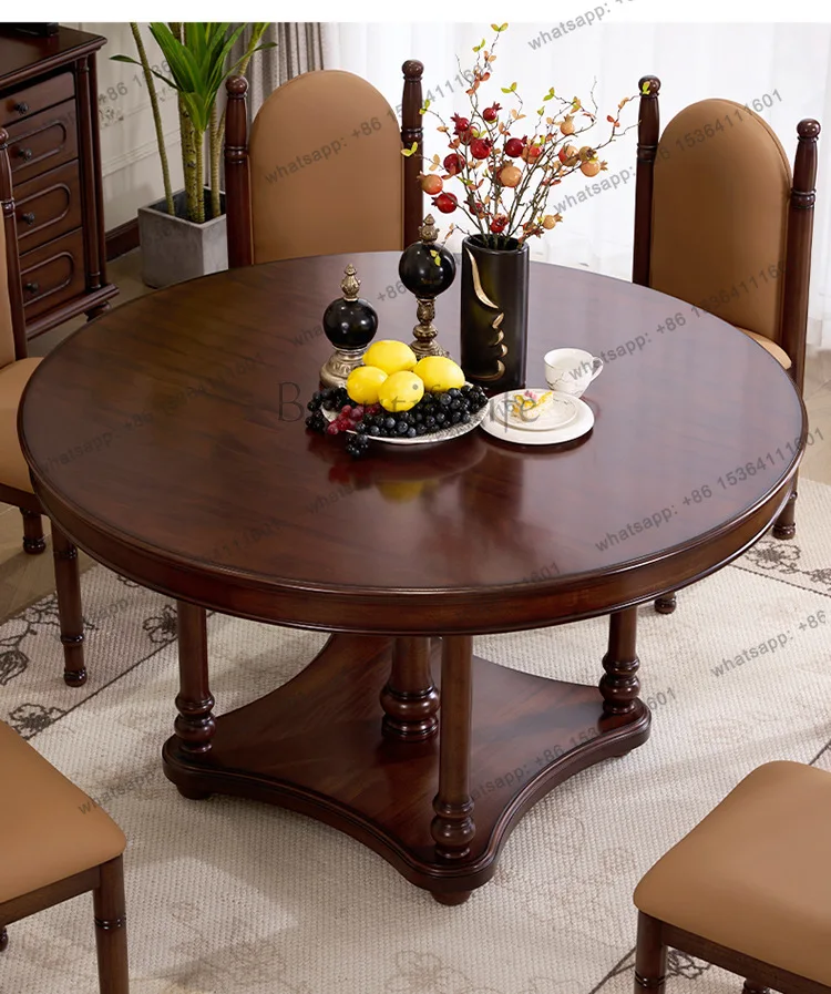 

French retro solid wood dining table and chairs Home medieval dining room furniture Round dining table