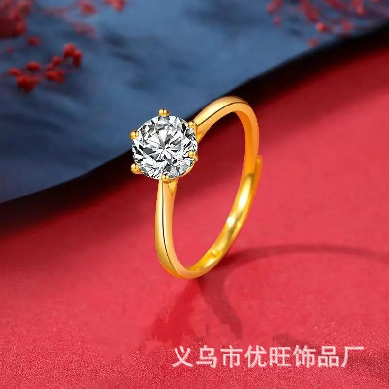 Elegant six-prong moissanite ring for women featuring adjustable open band design crafted in white gold and yellow gold finishes
