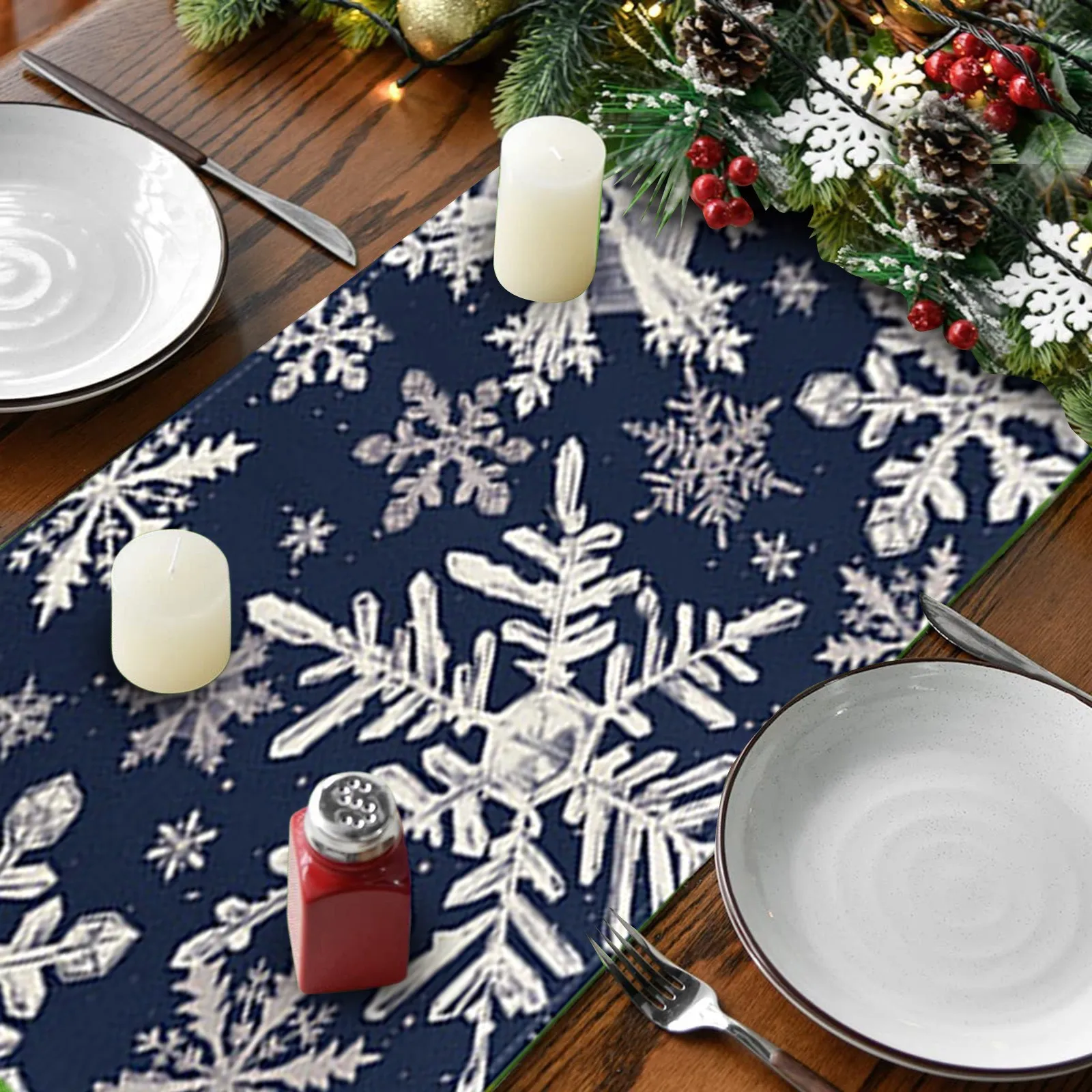 

Artoid Mode Blue Snowflakes Table Runner Seasonal Winter Holiday Kitchen Dining Lunch Table Decoration For Table 84 Inches Long