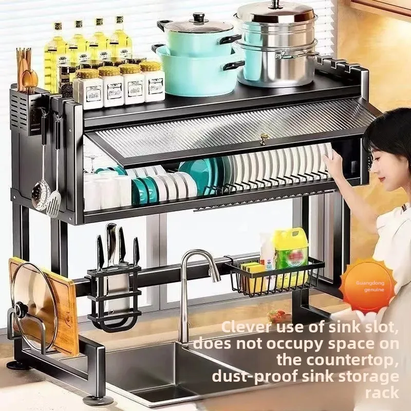 Over-The-Sink Dish Drying Rack Stainless Steel Kitchen Drain Shelf Multi-Organizer Cabinet with Storage Sink Rack for